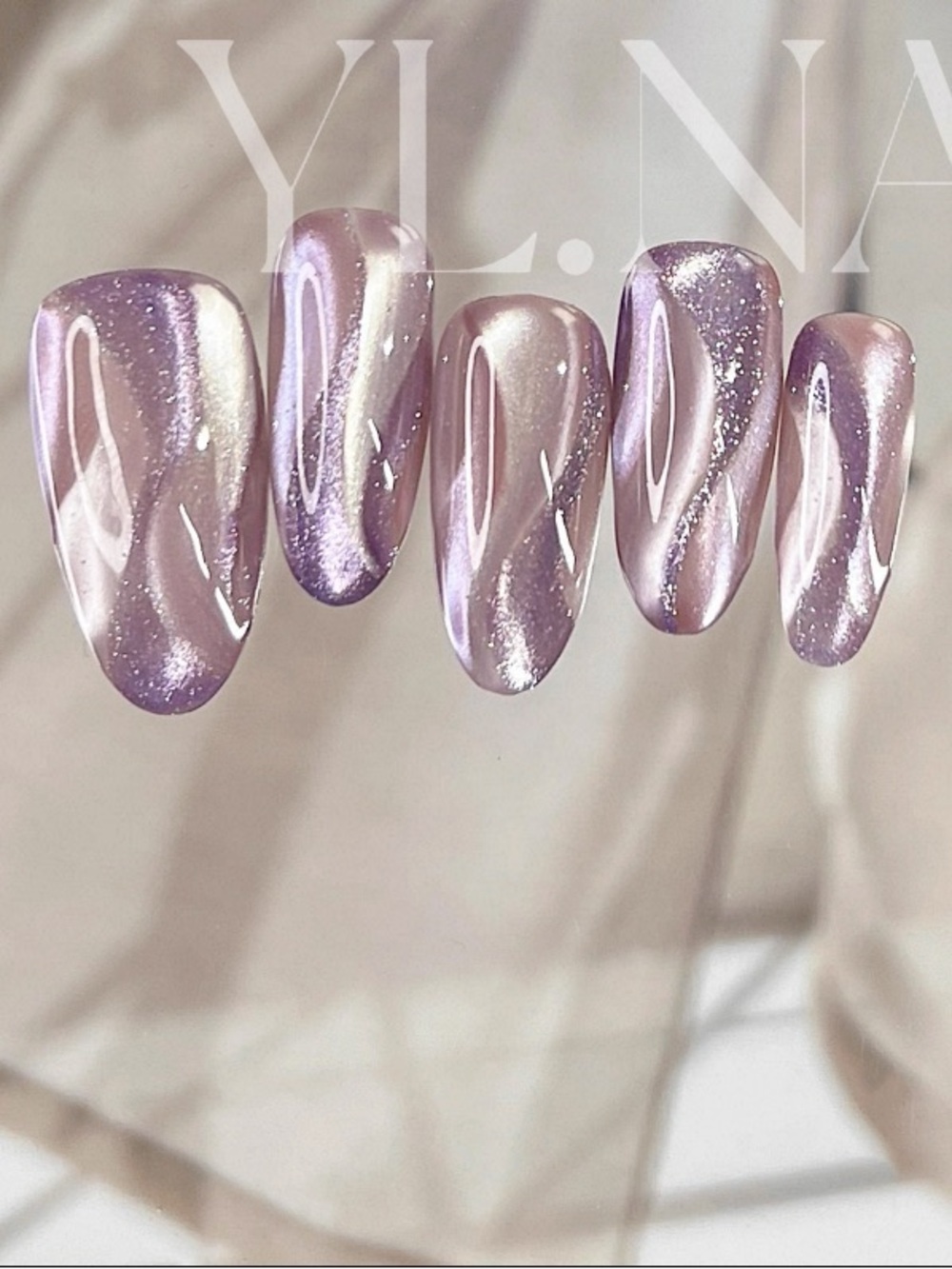 Hand made cat eye Iridescent Lavender Press-On Nails - Shimmery Pink-Purple Set
